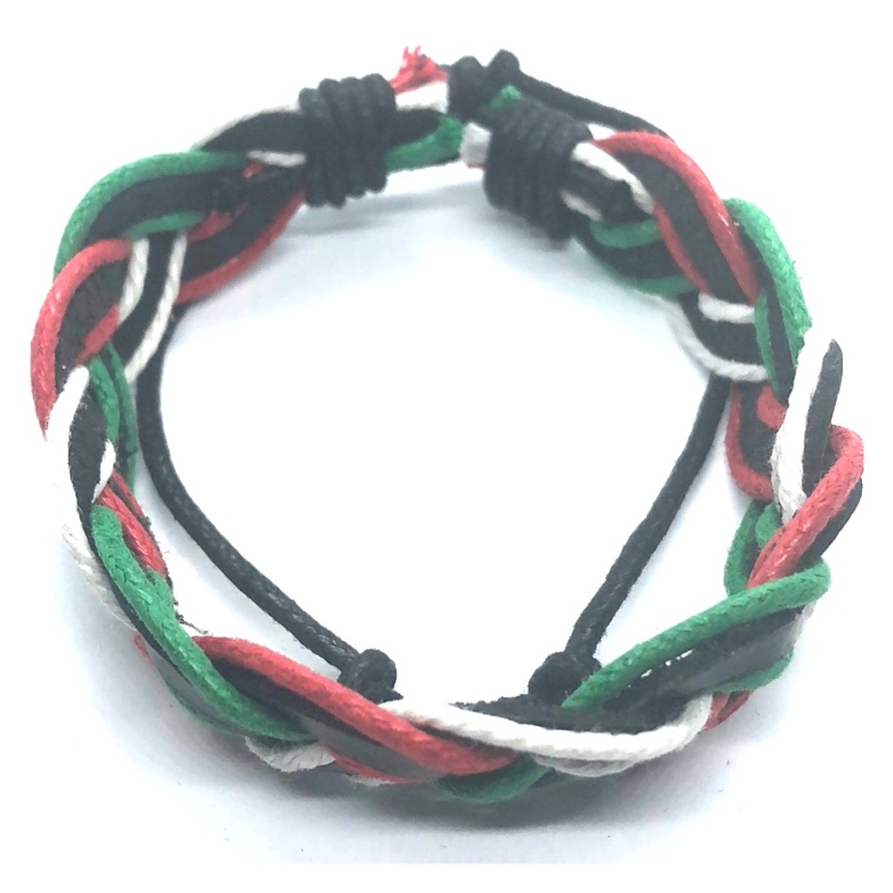 Leather Bracelet black, white, green and red